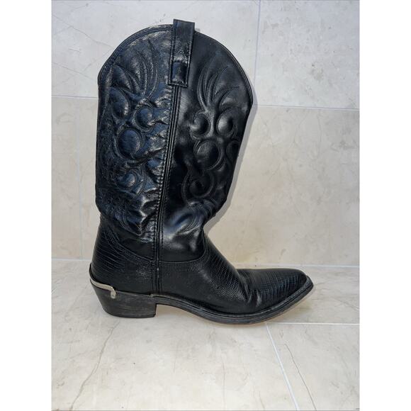 Laredo Mens Cowboy Boots Size 10 10D Lea Vamp Fox Western Black Pre-Owned - Picture 4 of 11